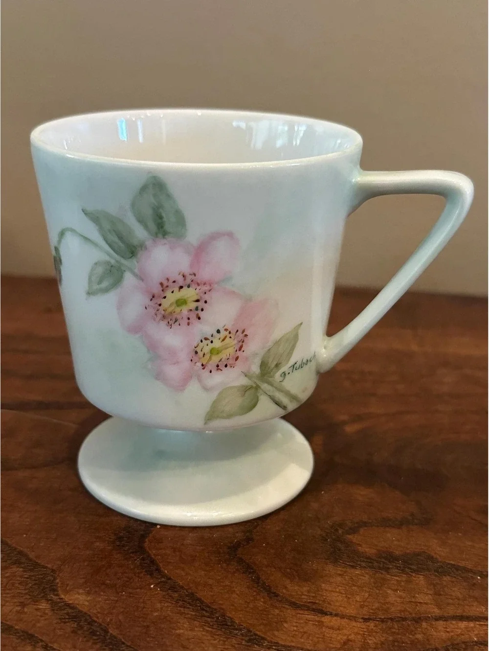 Vintage Footed Mugs Hand Painted Fruit Ceramic Coffee Cups by G. Tubach Set of 5